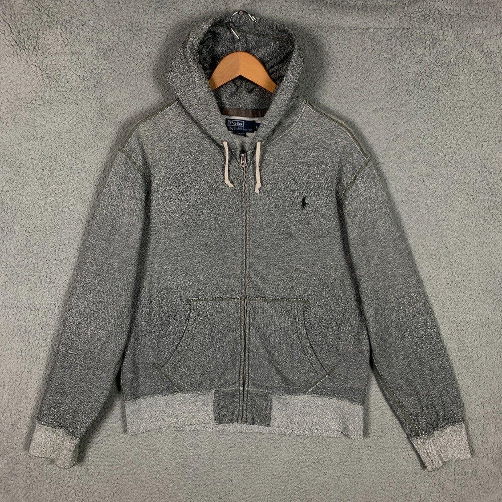 Polo Ralph Lauren Hoodie Mens Large Heather Grey French Terry Full Zip Pony Logo